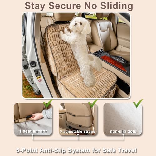 Dog Car Seat Cover Front Seat, Soft Plush Waterproof Protector,Tan | Non-Slip Backing, Side Flaps, Full Coverage, Hair, Dirt & Scratch Defense, Machine Washable, Fits Cars, SUVs & Trucks - Image 4