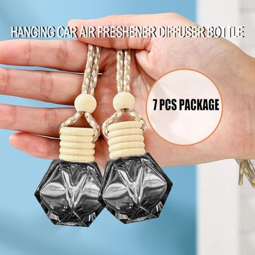 7 Pcs 8ml Hanging Car Air Freshener Diffuser,Empty Black Gradient Glass Essential Diffuser Oil Aromatherapy Fragrance Perfume Pendant Glass Vials with Wooden Caps (Diamond, 8ml) - Image 2