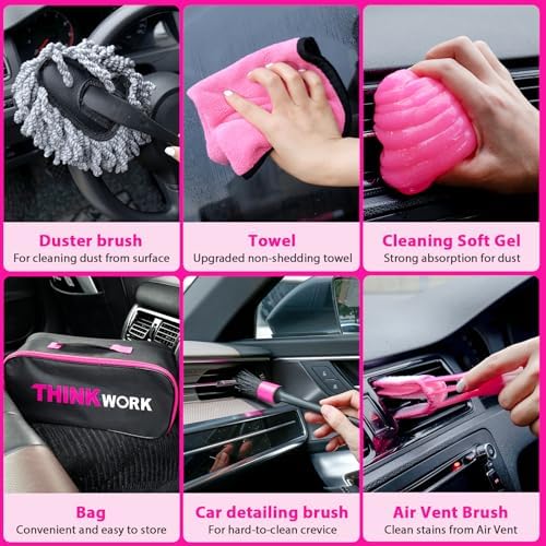 THINKWORK Car Detailing Kit with Vacuum, Pink Car Cleaning Accessories Set - Image 5