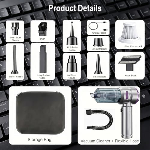 Handheld Car Vacuum Cleaner, 22000Pa Poratble Vacuum/Air Duster Super Power - Image 5