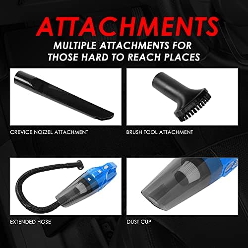 DNA MOTORING TOOLS-00183 Portable Handheld High Power Mini Corded 2 in 1 Vacuum Cleaner, Air Compressor w/Digital Tire Pressure Gauge & LED Light, Car Cleaning Kit,Blue - Image 4