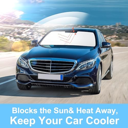 TINGLU Sun Shade for Mercedes Benz C Class W205 C250 C300 C400 2015-2021 Accessories Windshield Sun Shade Window Shade UV Rays Protection Sun Visor Cover with Steering Wheel Sunshade Storage Bag - Image 5
