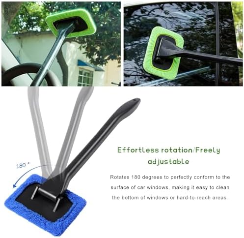 Car Windshield Cleaning Tool, Microfiber Windscreen Cleaner with 4 Washable Cloth Pads & Spray Bottle, Reusable Window Cleaning Kit with Detachable Handle for Auto Glass Wiper - Image 3