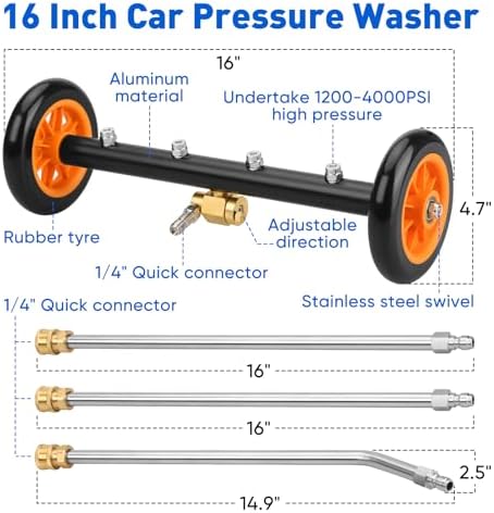 2-in-1 16'' Undercarriage Pressure Washer Water Broom, 4000PSI Cleaner - Image 6
