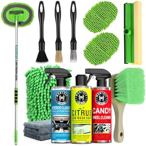 Wontolf 17pc Car Wash Kit, Car Cleaning Kit with Car Wash Brush Long Handle, Car Wash Soap, Interior Cleaner, Wheel Cleaner, Window Squeegee, Car Interior Detailing Kit for Cars Trucks RVs SUVs by Wontolf