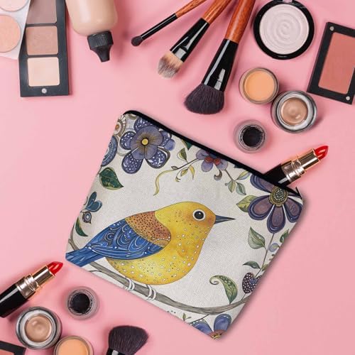 Hummingbird Makeup Organizer Bag Cosmetic Bag For Men Women, Colorful Hummingbirds Cherry Tree Branch Travel Toiletry Bag Flax Makeup Bags Purse Business Makeup Pouch For Toiletries Cosmetics - Image 3