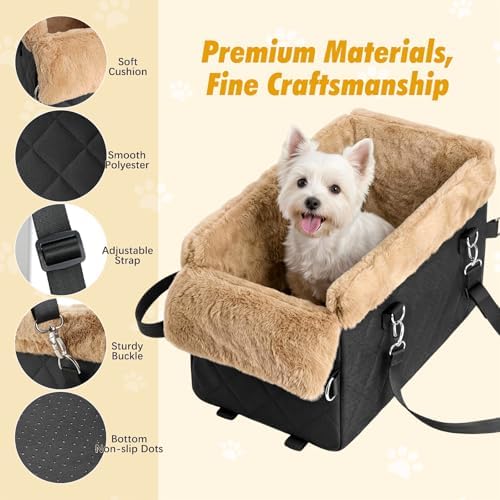 VavoPaw Center Console Dog Car Seat for Small Dogs&Cats Under 12 LBS | Puppy Car Seats with Non-Slip&Strong Support, Anti-Collapse Portable Pet Bed for Puppies with Soft Cushion Safety Belt, Brown - Image 3