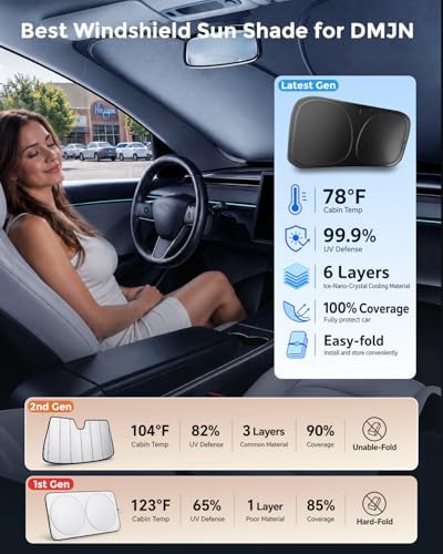 DMJN Front Windshield Sun Shade for Toyota 4Runner (2017-2026), [Nano Ice-Crystal Coatings] UPF50+ Heat & UV Block, Protect Car Interior & Keep Cool, Flodable Steel-Ring Car Cover for Summer - Image 5