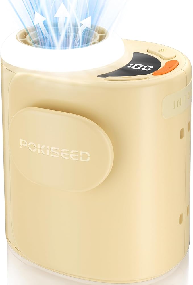 POKISEED Rugged Portable Fan, 10000mAh Rechargeable Battery, 40H Runtime, 5-Speed Turbo Cooling, Hands-Free Multi-Position Design for Construction, Jobsite, Warehouse, Farm, Camping (Creamy Yellow) by Pokiseed