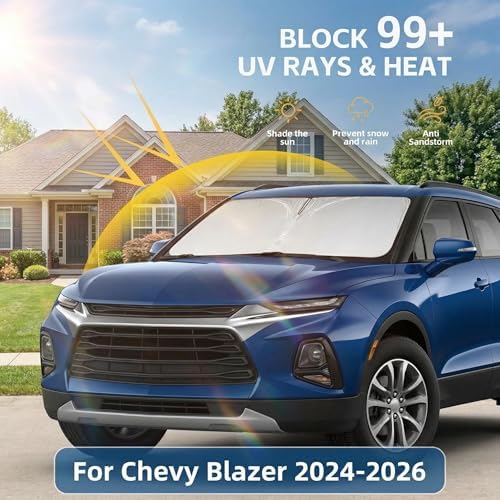 Windshield Sun Shade for Chevy Chevrolet Blazer 2024 2025 2026 Sunshade Front Window Shade Custom Fit Blazer Accessories Sun Visor Foldable Shade Blocks UV Rays Accessories - Image 2