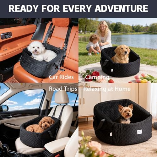 Dog Car Seat for Small Dogs, Elevated Pet Booster Seat | Soft Velvet Travel Bed with Safety Leash, Supportive Cushioning & Washable Cover for Cars, SUVs and Trucks, Up to 30 lbs - Image 2