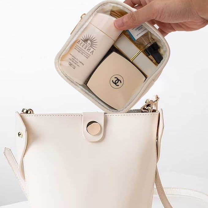 LETGO Small Clear Makeup Bag for Purse Small Cosmetic Bag Travel Size Toiletry Bags Cute Travel Makeup Bag,Coin Purse,Car Asscessories Organizer Storage Travel Essentials for Women Girls(Clear-Beige) - Image 3