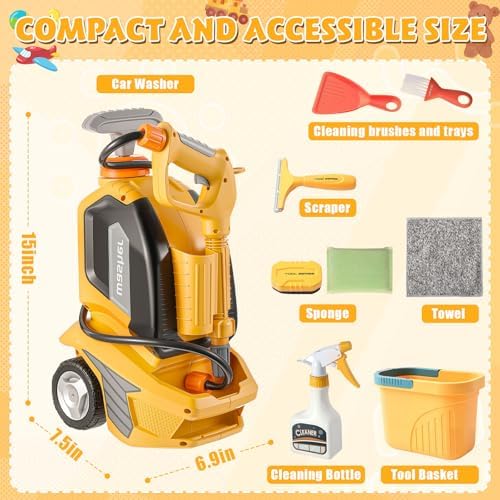 Arrowbash Kids Pressure Washer Clean Car Wash Power Washer with Cleaning Kit, Manual Pressure Adjustable Water Gun Spray, Pretend Tools Role Playing Cleaning Birthdays Gift for Boys Girls - Image 2