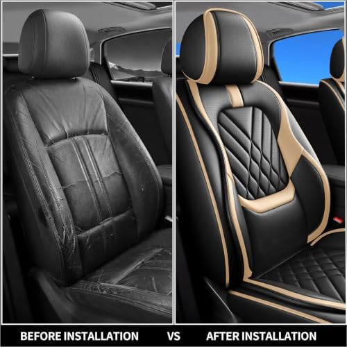 Fit Liberty Car Seat Covers Compatible with Jeep Liberty 2002-2010 2011 2012-Premium Leather,Waterproof,Breathable,Airbag Compatible &All-Weather Seat Cushion Protecto(Full Set,Beige) - Image 7