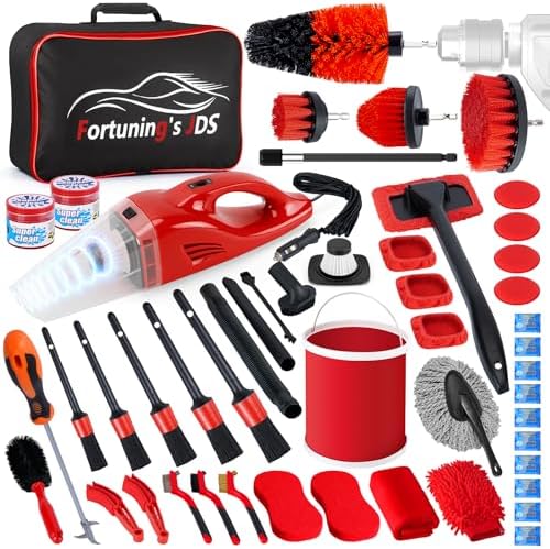 55PCS Car Detailing Kit Interior Cleaner with High Power Handheld Vacuum, Car Detailing Brush Set, Car Cleaning Kit, Drill Brush Set, Car Cleaning Tools Brushes for Interior, Exterior, Wheels by FortuningsJDS