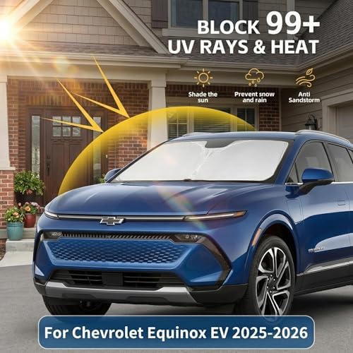 Windshield Sun Shade for Chevy Equinox EV 2025-2026 Sunshade Front Window Shade Custom Fit Equinox EV Accessories Sun Visor Foldable Shade Blocks UV Rays Accessories - Image 2