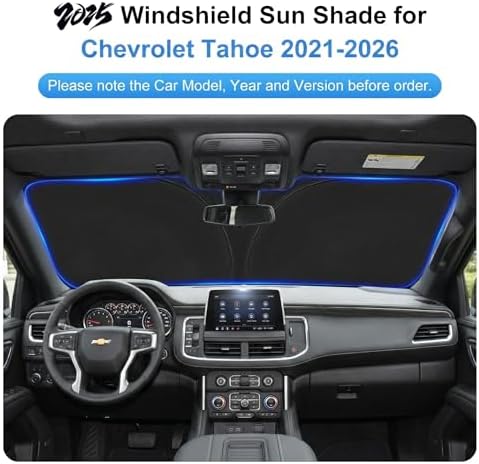 Car Sun Shade for 2021-2025 2026 Chevrolet Tahoe Accessories Windshield Sunshade Cover Front Window Shade Custom Fit Tahoe Sun Visor Protector Foldable Blocks UV Rays - Image 3