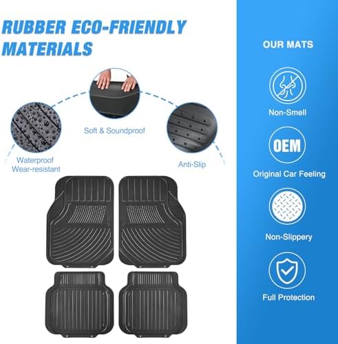 Nilight Rubber Floor Mats for Cars Trucks SUVs | Universal Trim to fit for Most Vehicles, All Weather Protection Heavy Duty Floor Liners, Pack of 4 - Image 3