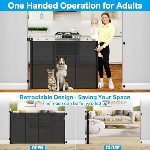 Reinforced 42 Inch Extra Tall Retractable Dog Gate with Reinforced Strips 55 Inch Wide Retractable Baby Gates for Doorways Anti-Scratch Extra Tall Dog Gate Outdoor Pet Gates for Dogs Indoor, Black - Image 5