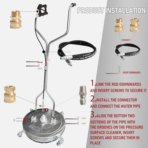 Hourleey 30" Pressure Washer Surface Cleaner with Dual Handles, Stainless Steel Surface Cleaner with 4 Wheels for Driveways, Pathway, Sidewalks, Patios, Decks, 4500 PSI with 3/8" Quick Connector Kit - Image 3