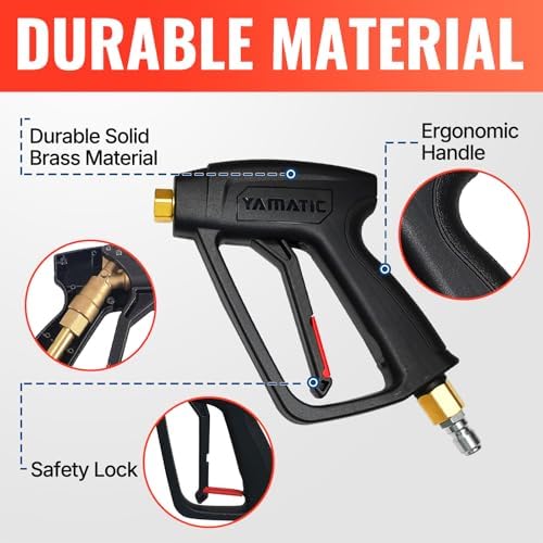 YAMATIC Short Pressure Washer Gun Swivel Brass 3/8" Quick Connect 4000PSI - Image 4