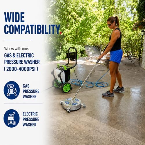 14 Inch Pressure Washer Surface Cleaner – Stainless Steel, 2000–4000 PSI Power Washer Attachment with Wheels, Extension Wands & Quick Connect – Driveway, Patio, Sidewalk, Deck Cleaning Tool - Image 2