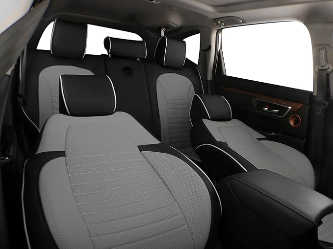 EKR Car Seat Covers for Honda CRV 2012-2014 (NO LX) Leatherette Full Set | Custom Fit for Honda CRV 2012 2013 2014 (Not for LX) Factory-Style Interior Upgrade,Faux Leather(Black/Gray) - Image 6