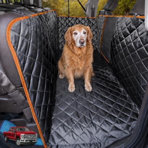 Dog Seat Cover for Trucks with Flip-Up Rear Seats, Full-Coverage Floor Hammock for Large Dogs, Waterproof Nylon Oxford Protector for Full-Size Crew Cab F-150, Silverado, Sierra and Ram by iBuddy