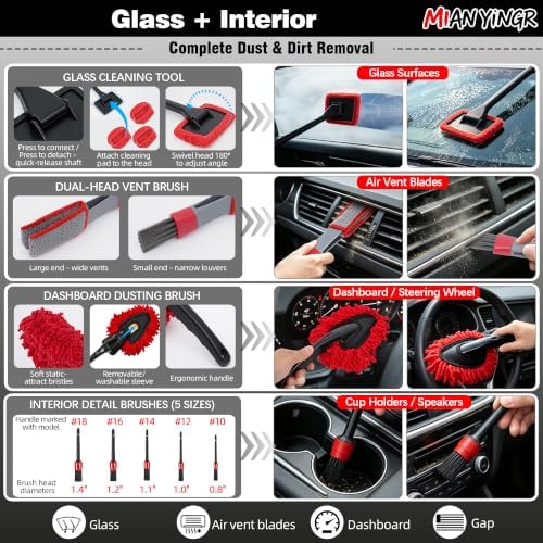 32Pcs Red Car Detailing Kit – Brush Set & Cleaning Kit with Drill Brush, Polishing/Waxing Pads, Interior/Exterior Tools for Wheels & Windshield – Portable Handbag - Image 3