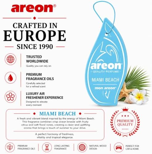 AREON MON MA08 Long Lasting Paper Hanging Ornaments for Car or Home Hanging Best Car Air Freshener Miami Beach Scent, 12 Pack - Image 6