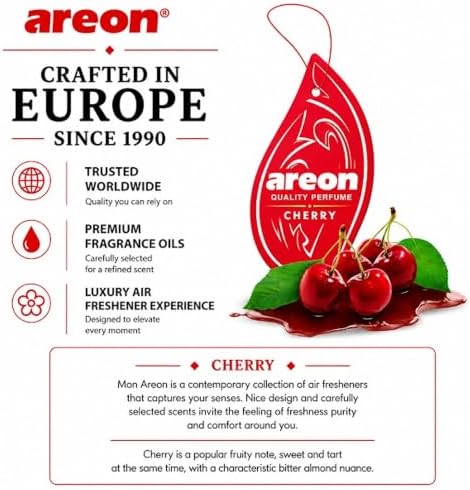 AREON MON MA26 Hanging Best Car Air Freshener Cherry Scent, Paper Hanging Ornaments, Long Lasting Scent for Car or Home 12 Pack - Image 6