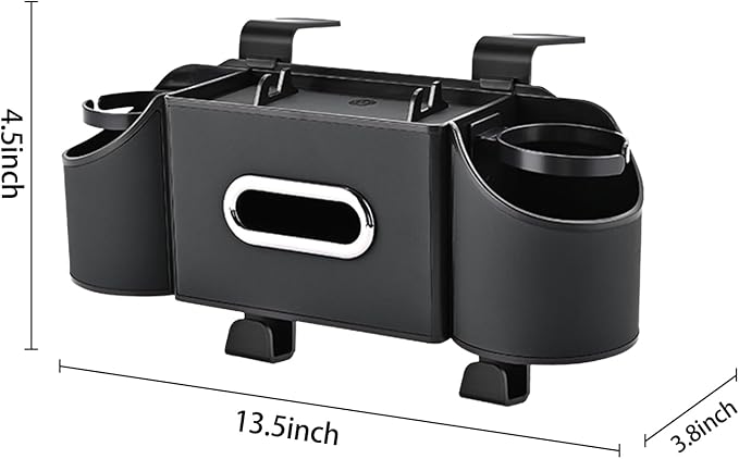 Back Seat Car Organizer,4 in 1 Multifunctional Car Back Seat Storage Box with Drink Cup Holder Tissue Box, for Hold Phone,Snacks, Drinks, Handbag-Black - Image 8