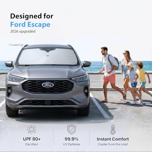 2026 Upgraded Windshield Sun Shade Umbrella for Ford Escape [Precision Custom Fit, Superior UV & Heat Block] Cooling Tech Fabric, Durable Foldable with Storage Bag, Fits 2001-2025 - Image 2