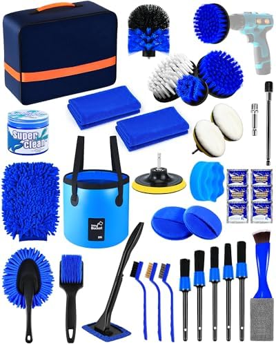 Car Cleaning Kit：40 Pcs Interior Windshield and Window Cleaner Detailing Set；Wheel & Tire Brush；Car Wash Mitt；Cleaning Bucket；Total Care Supplies；Towels；Automotive Tools by IMPROVEQUALITYINDETAILS