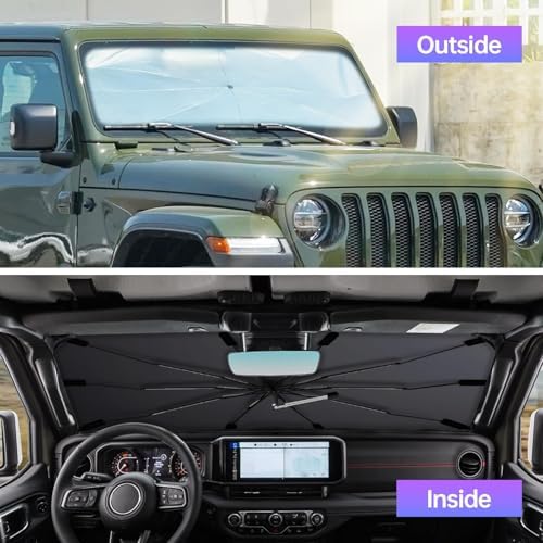 [2025 Upgraded] Windshield Sun Shade Umbrella - Foldable Car Sunshade for Jeep Wrangler/Gladiator, for Toyota 4Runner/Land Cruiser, Front Window Sun Shade UV Block & Heat Shield(Small-55"x23") - Image 4