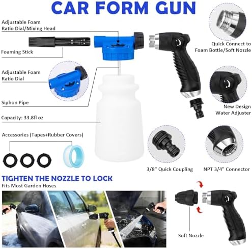 Car Wash Detailing Kit Cleaning Kits with Foam Gun Sprayer, Car Wash Brush and Large Wash Mitt Duster for Car Interior and Exterior Cleaning (Blue) - Image 2