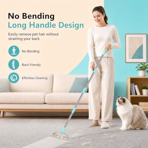 63‘’Ultra Long Heavy Duty Carpet Rake - Efficient Pet Hair Remover for Carpets, Rugs & Furniture, Deep Cleaning Carpet Scraper, Durable Home Use Tool by LINTPLUS - Image 4