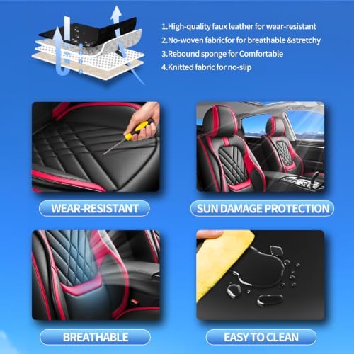 Fit Patriot Car Seat Covers Compatible with Jeep Patriot 2007-2015 2016 2017-Premium Leather,Waterproof,Breathable,Airbag Compatible &All-Weather Seat Cushion Protecto(Full Set,Red) - Image 6