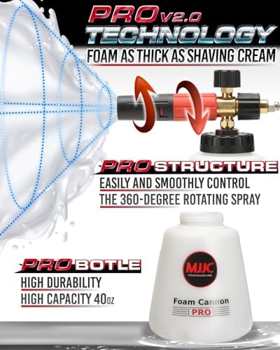 MJJC Foam Cannon Pro V2.0 (Thicker Snow Foam Technology) with 1/4 Inch Quick Connector for Pressure Washer, 40 oz Bottle (Pro V2.0 (1/4" Quick Connector) + SOAP Sample) - Image 3