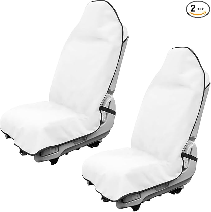 DXNQ 2PCS Car Towel Seat Cover, Waterproof Sweating Non-Slip Premium Soft Towel Carseat Protector, Universal Machine Washable Car Truck SUV Front Seat Cover for Gym Workout Beach Hiking (White) by DXNQ