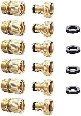 HQMPC Garden Hose Quick Connect Solid Brass Quick Connector 3/4 inch GHT (6 Sets) by HQMPC