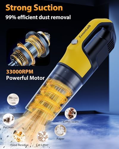 Handheld Vacuum Cordless 1.1 Pounds Car Vac 10000PA Hand Held Vacuums 4-in-1 Hand Vac Cordless Rechargeable HEPA Filter Large Capacity Dust Cup for Car Office Home Pets Hair (Yellow) - Image 2