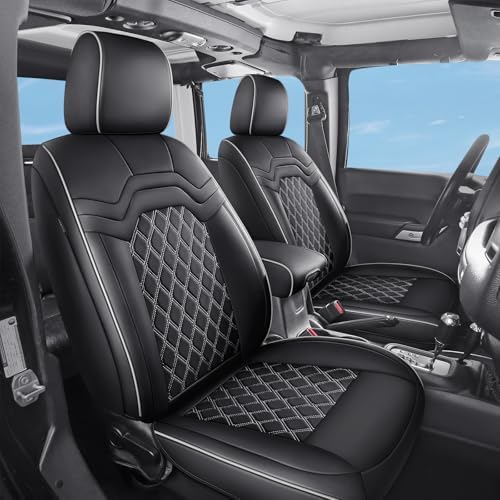 Huidasource 2018-2026 Wrangler JL Seat Covers 4 Door, Waterproof Wrangler Seat Covers Full Set, Custom Seat Cushion Protector Fit for Jeep JL 4-Door, W/O Rear Cupholder (Full Set/Black&White) by Huidasource