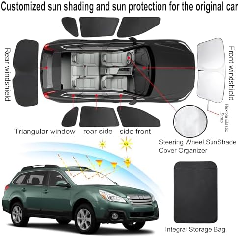 TINGLU Window Shades for Subaru Outback Wagon 2010-2014 Accessories Car Side Full Windows Windshield Sun Shade Sun UV Rays & Privacy Protection for Camping,Napping,and Relaxing 8PCS - Image 3