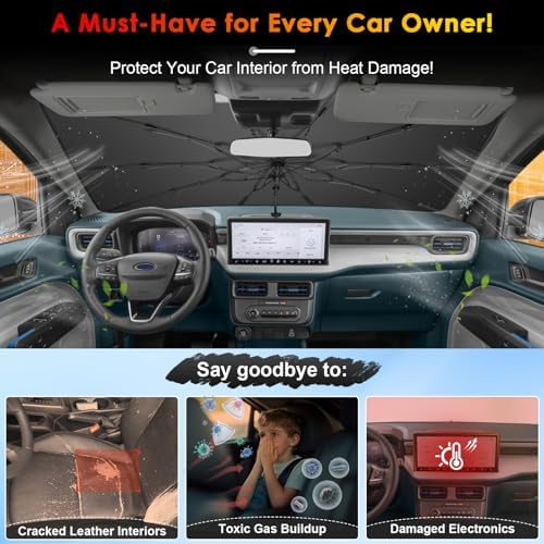 for Windshield Sunshade Umbrella for 2022-2026 Ford Maverick, Custom Fit Windshield Sun Protector Cover, 6-Layer Heat-Resistant Fabric, Ultra-Strong Fiberglass Frame (for 2022-2026 Maverick) - Image 3