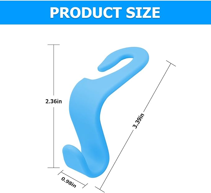 4 Pack Curved Headrest Hooks for Vehicle Seats, Light Blue | rear-row hanging storage, supports bags coats and groceries, fits matching headrest posts, interior accessory - Image 3