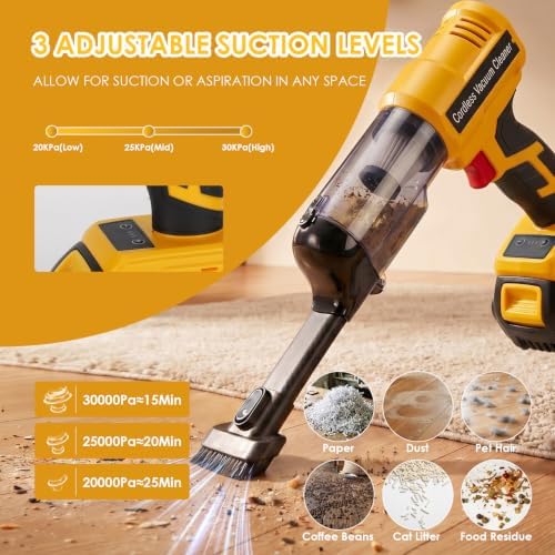 DTEZTECH Cordless Vacuum Cleaner for Dewalt 20V Battery, Electric Handheld Vacuum Cleaner with 105AW Powerful Suction, Portable Vacuum Cleaner for Floor, Carpet, Car, Pet, Home (Battery Not Included) - Image 3
