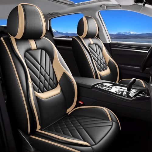 Fit Liberty Car Seat Covers Compatible with Jeep Liberty 2002-2010 2011 2012-Premium Leather,Waterproof,Breathable,Airbag Compatible &All-Weather Seat Cushion Protecto(Full Set,Beige) by Unknown