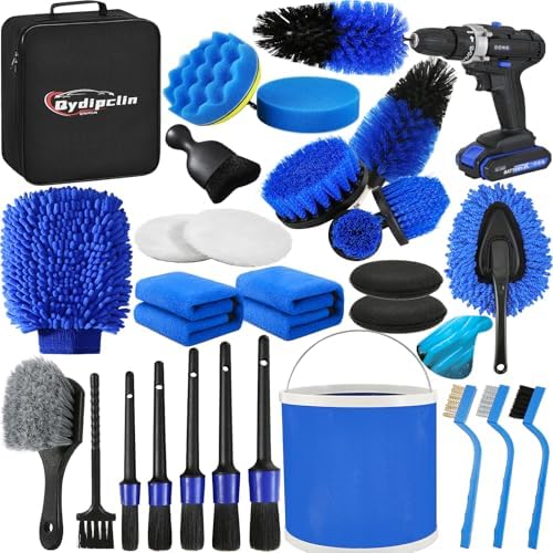 Qydipclin 29Pcs Car Detailing Kit, Car Detailing Brush Set, Car Wash Cleaning Kit, Car Detailing Brushes, Professional Car Care Kit for Interior Exterior Wheels, Blue by Qydipclin