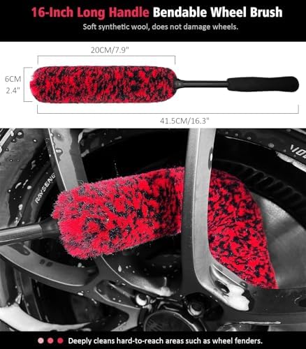 YeewayVeh 6PCS Motorcycle Cleaning Kit, Bendable Wheel Tire Brush,Black/Red - Image 6